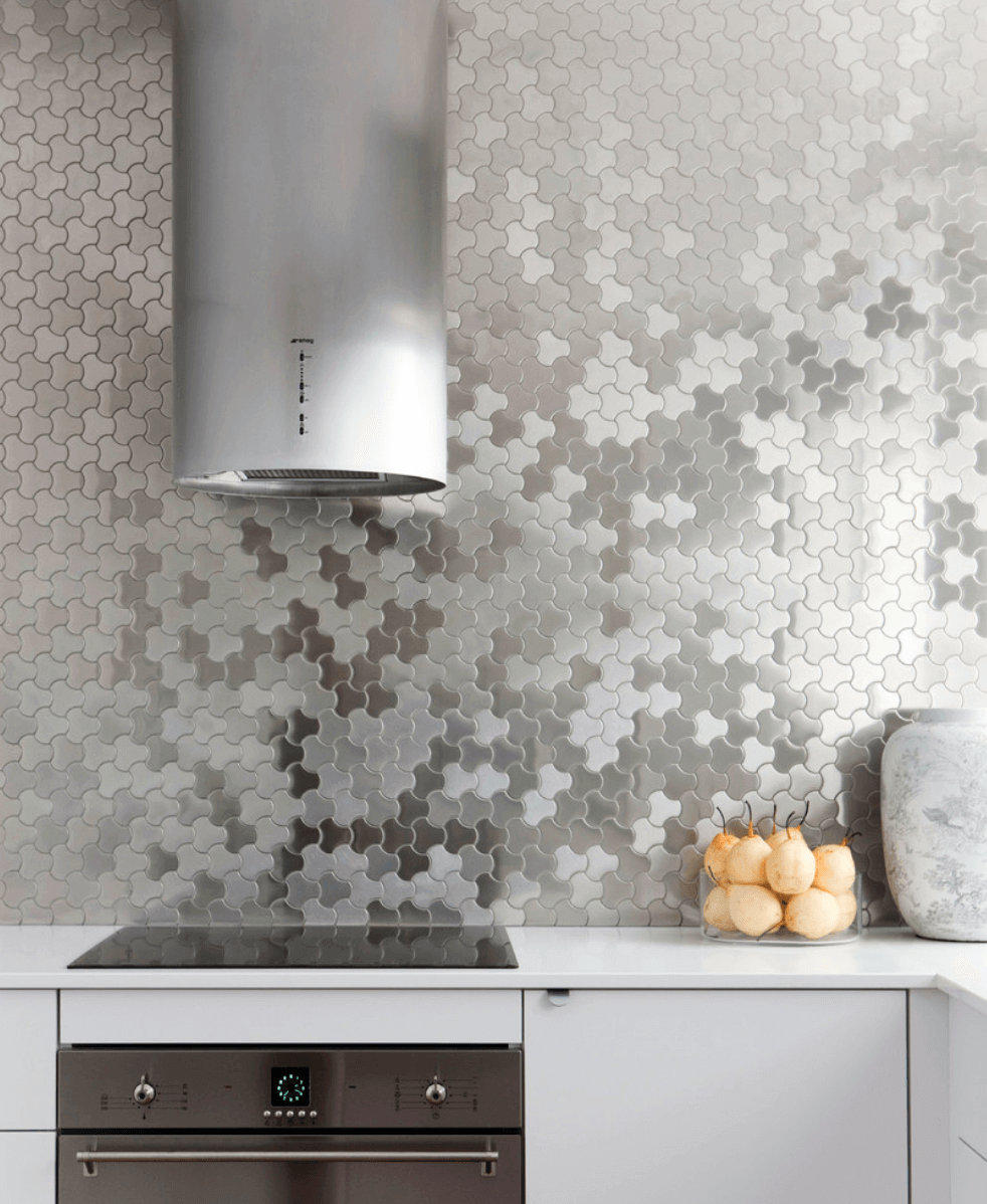 Silver-Tiled Backsplash